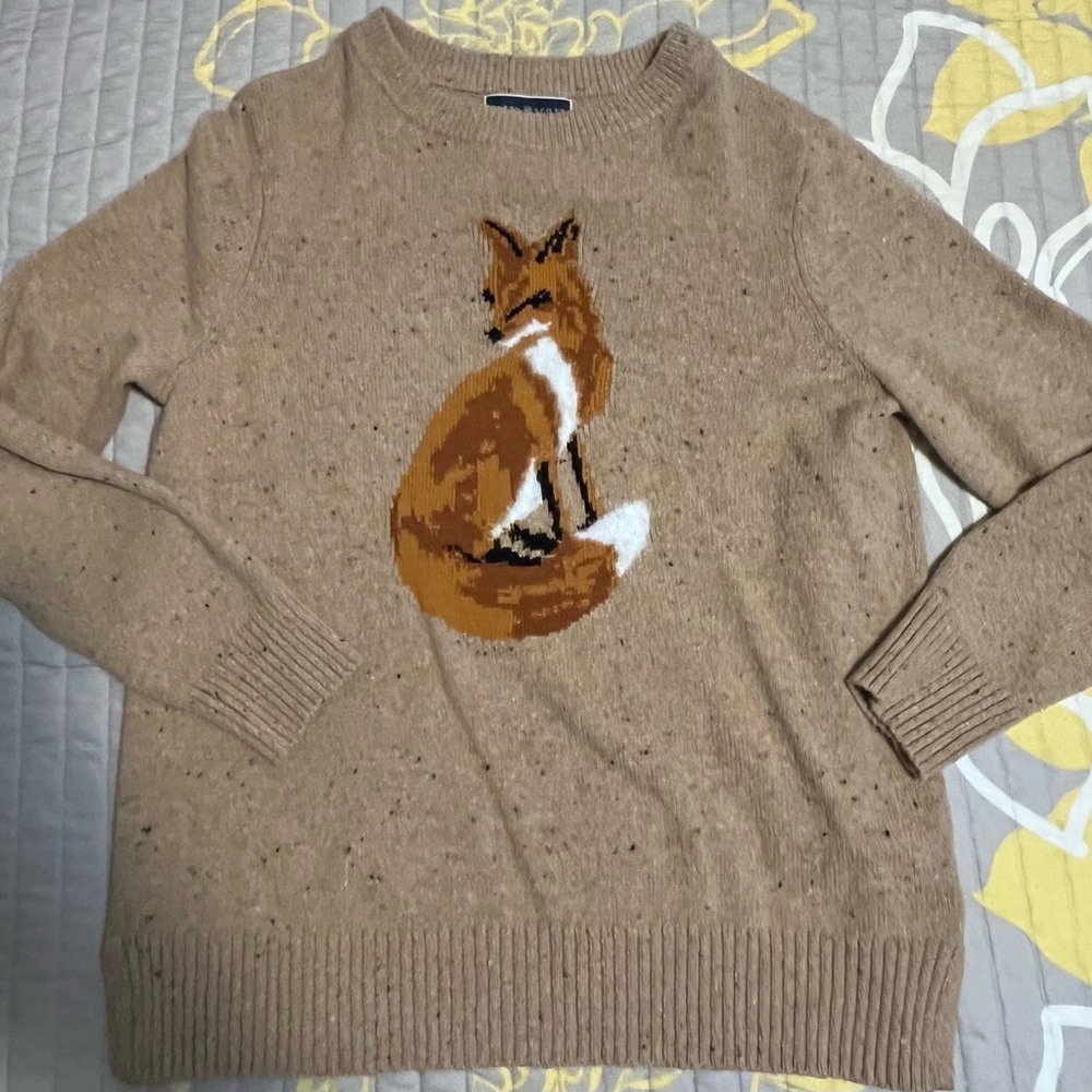 Karen Scott Tan Sweater with Fox Design